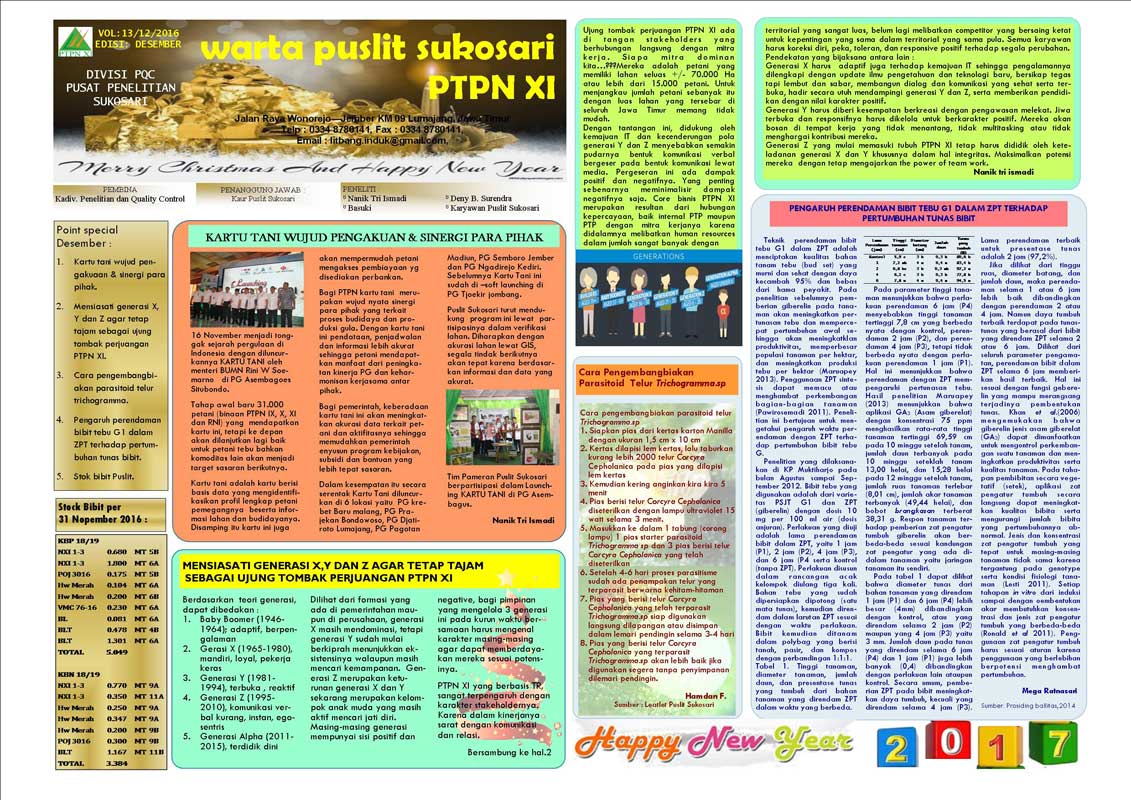 Read more about the article Warta Puslit Sukosari PTPN XI Edisi Desember 2016
