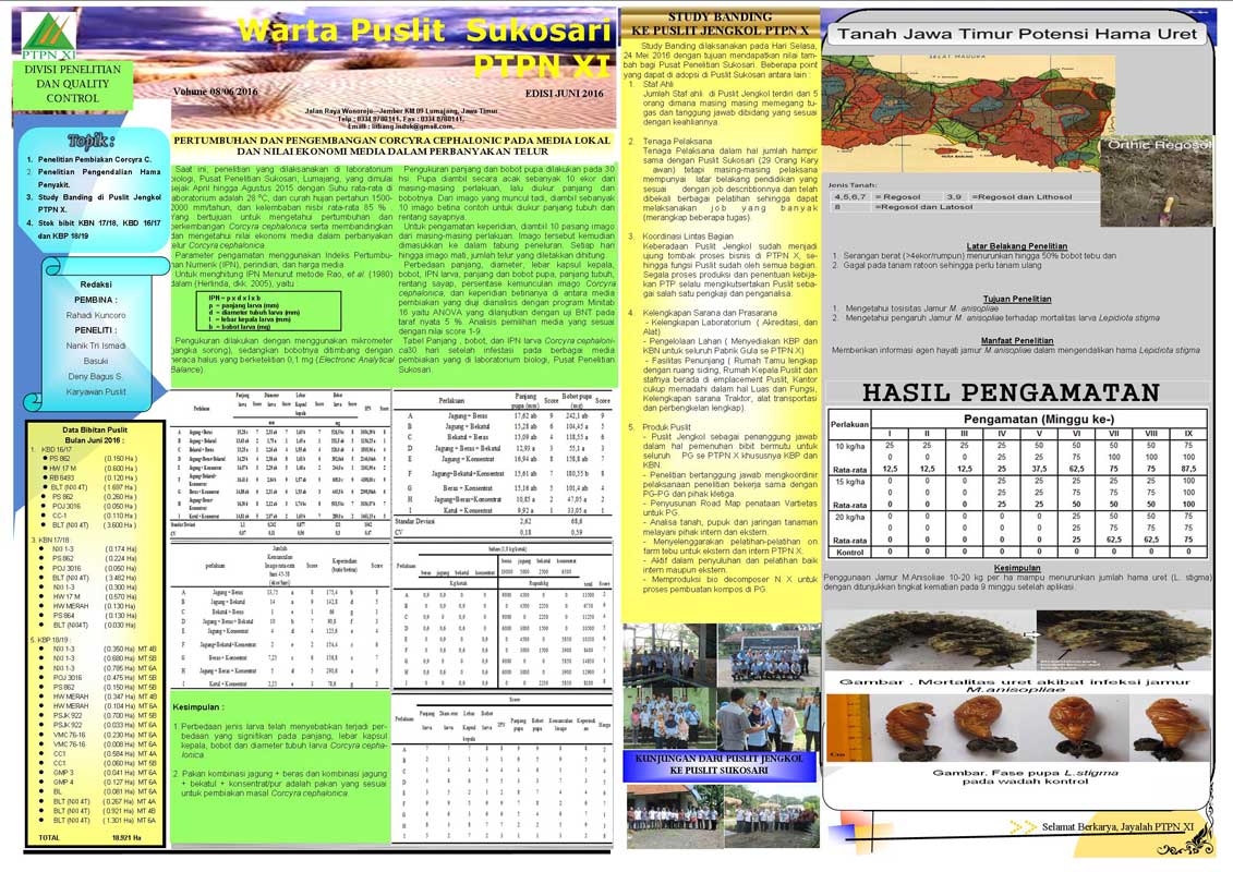 Read more about the article Warta Puslit Sukosari PTPN XI Edisi Juni 2016