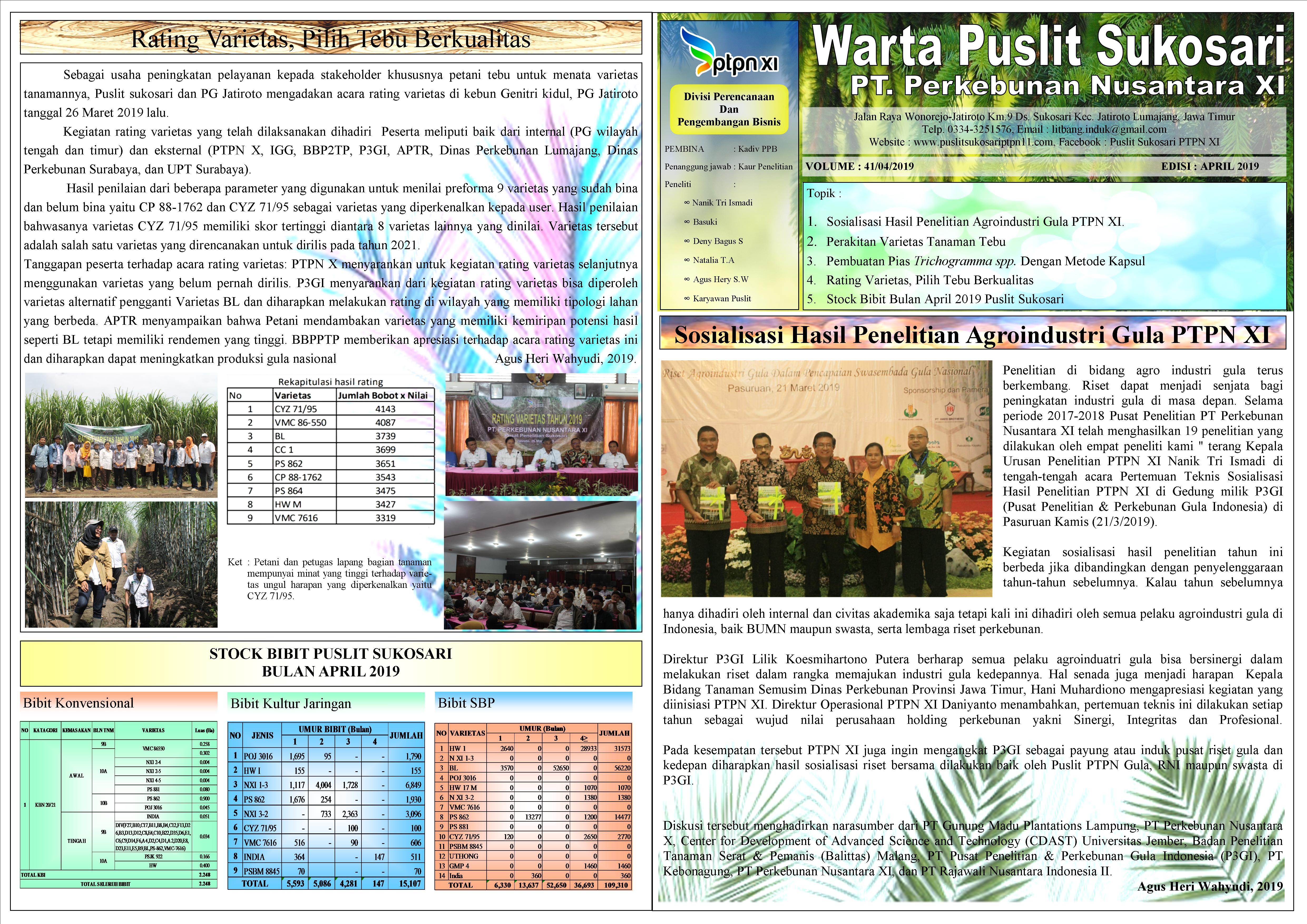 Read more about the article Warta Puslit Sukosari Bulan April 2019
